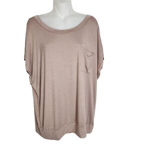 Talulah Womens Top Small Tan Short Cap Sleeve Round Neck Casual Pocket Band Hem
